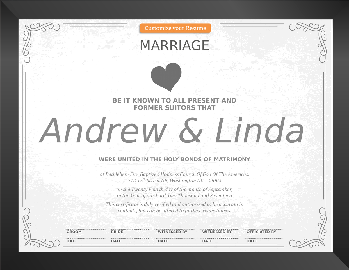 Fake Marriage License Template - MARRIAGE BE IT KNOWN TO ALL PRESENT ...