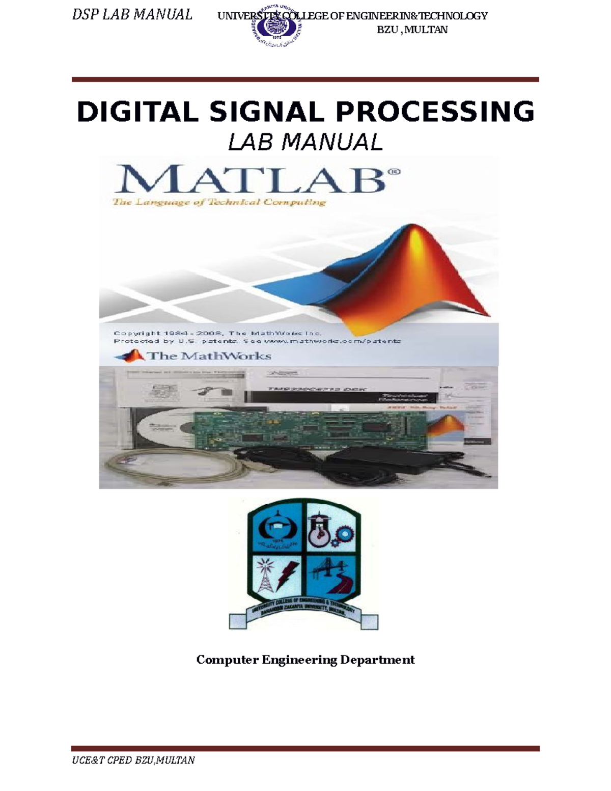 Dsp lab 1 - BZU , MULTAN DIGITAL SIGNAL PROCESSING LAB MANUAL Computer ...
