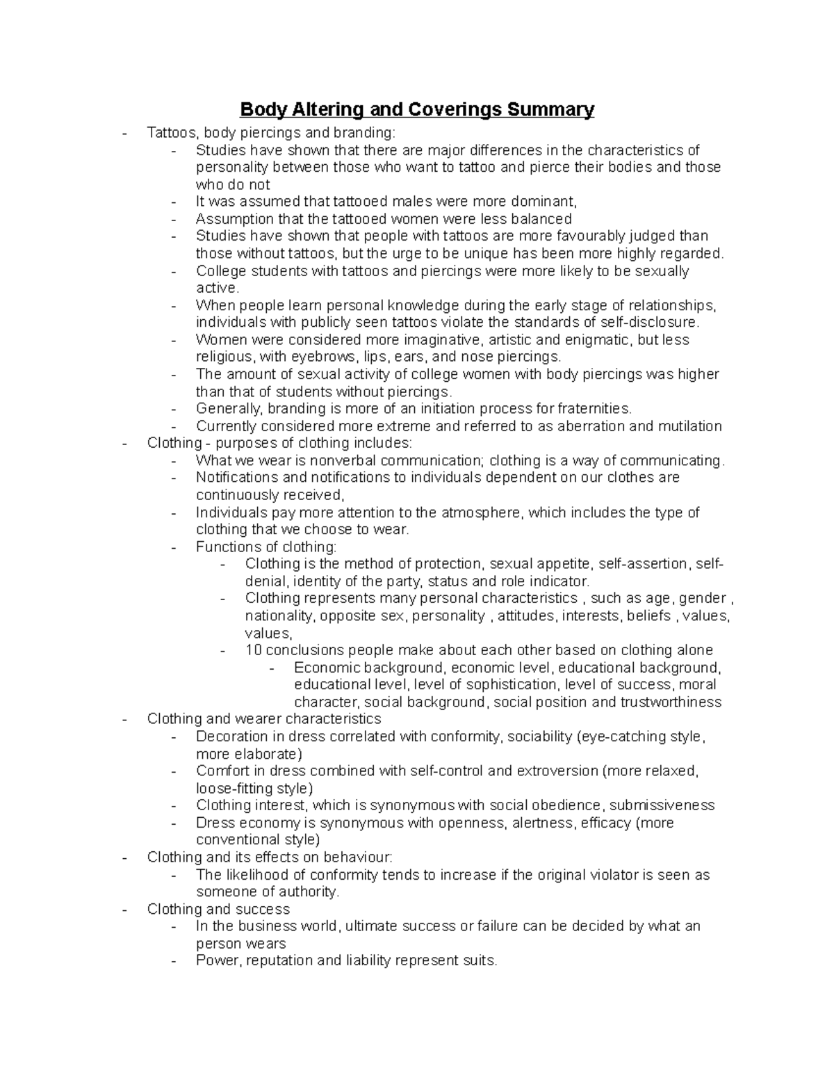 Summary of Body altering and coverings - Body Altering and Coverings ...