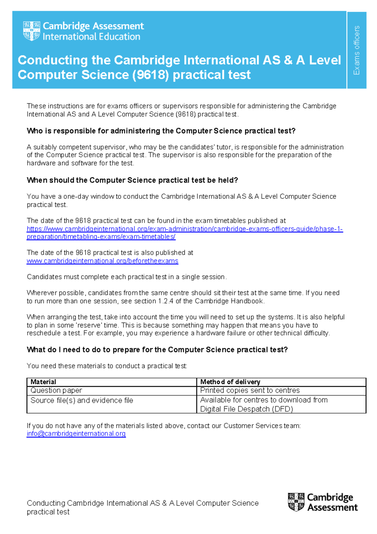 9626 Practical Test Instructions - Conducting Cambridge International ...