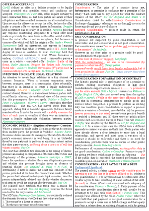 Contracts Cheat Sheet final - OFFER - A definite promise to be bound ...