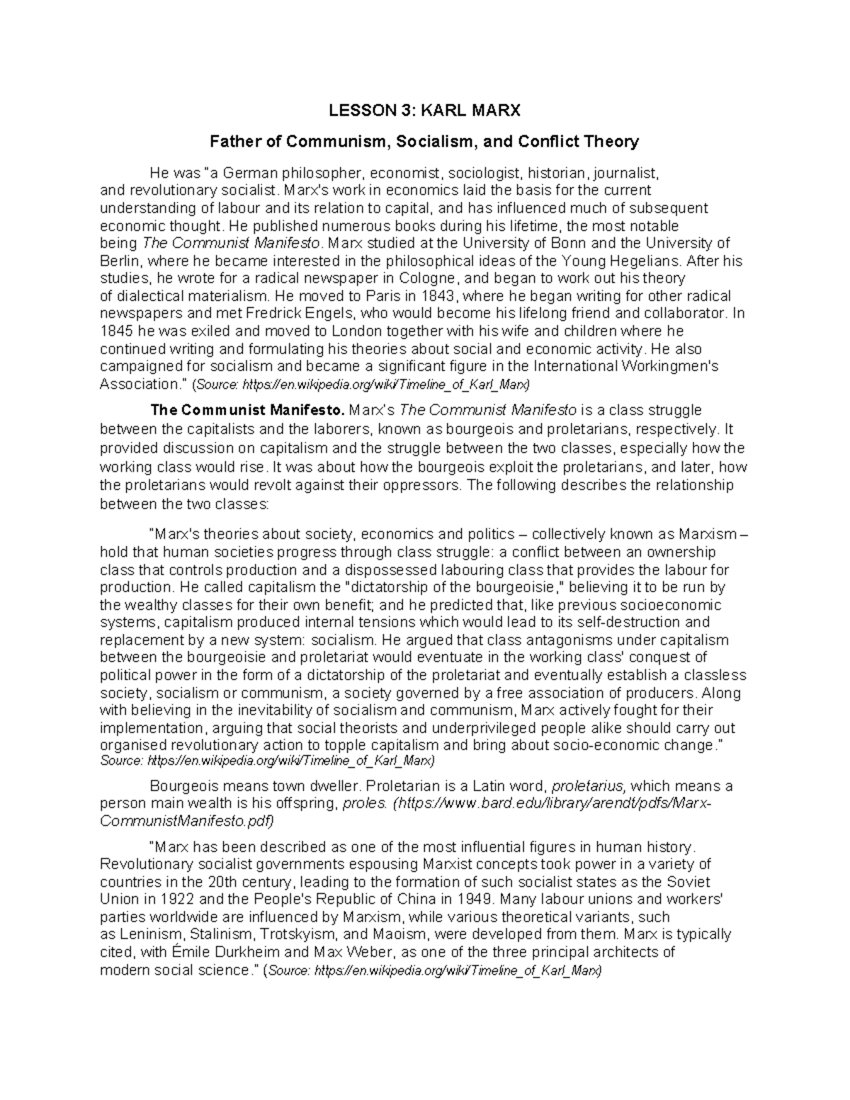 KARL MARX Father of Communism, Socialism, and Conflict Theory