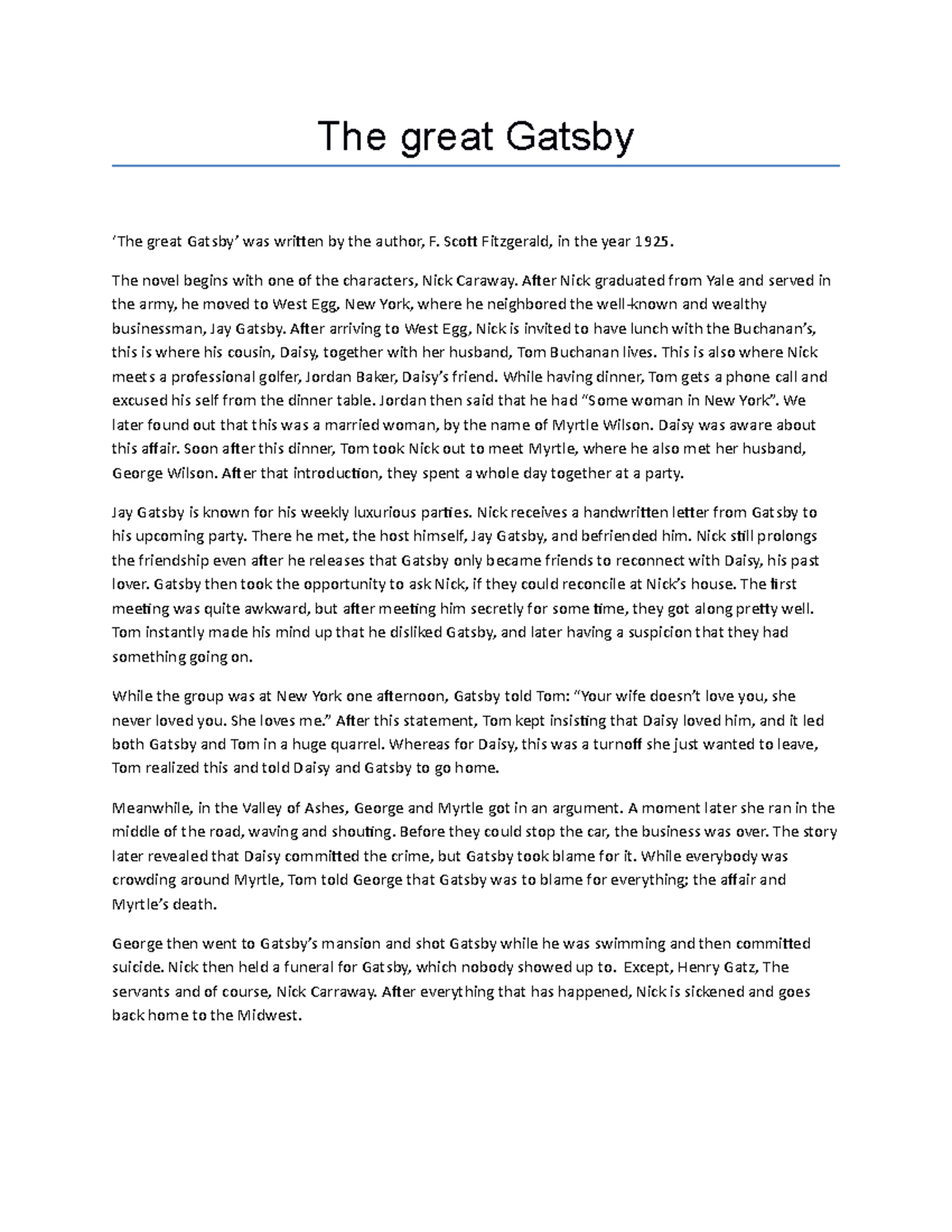 The Great Gatsby - The great Gatsby ‘The great Gatsby’ was written by ...