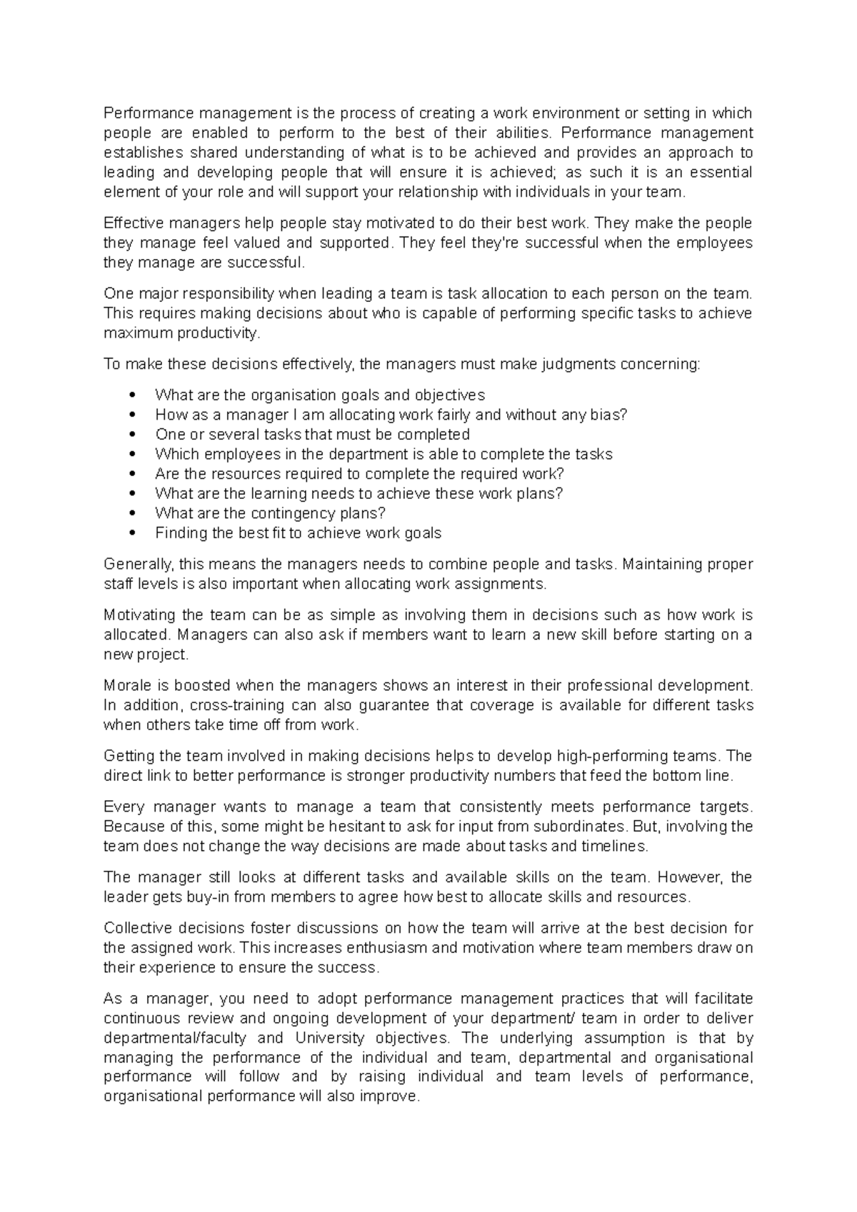 Managing people performance - Performance management is the process of ...
