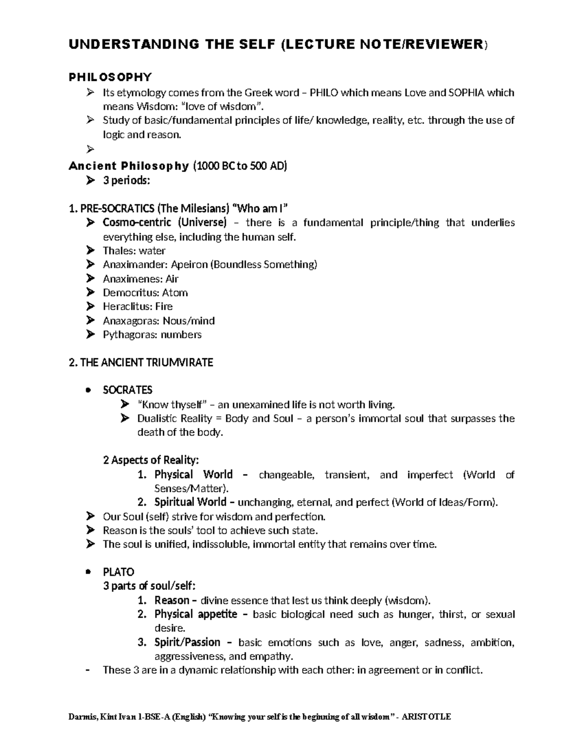 Understanding THE SELF reviewer - PHILOSOPHY Its etymology comes from ...