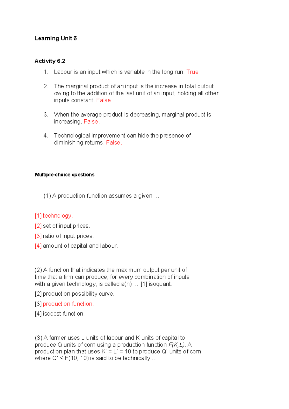 Study Guide Solutions LU 6 - Learning Unit 6 Activity 6. Labour is an ...