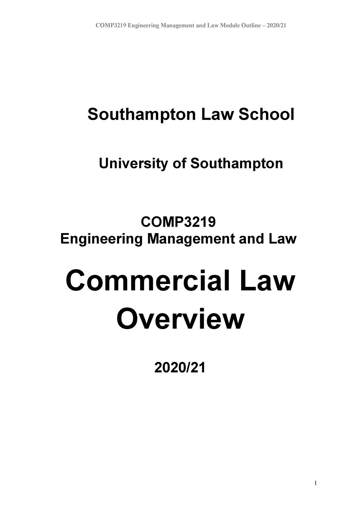 COMP3219 Commercial Law Overview - Southampton Law School University Of ...