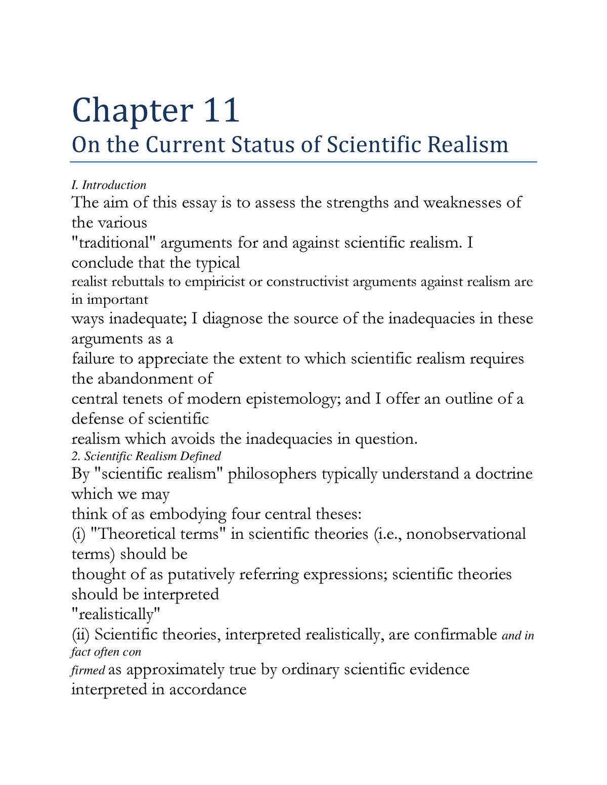 scientific realism essay