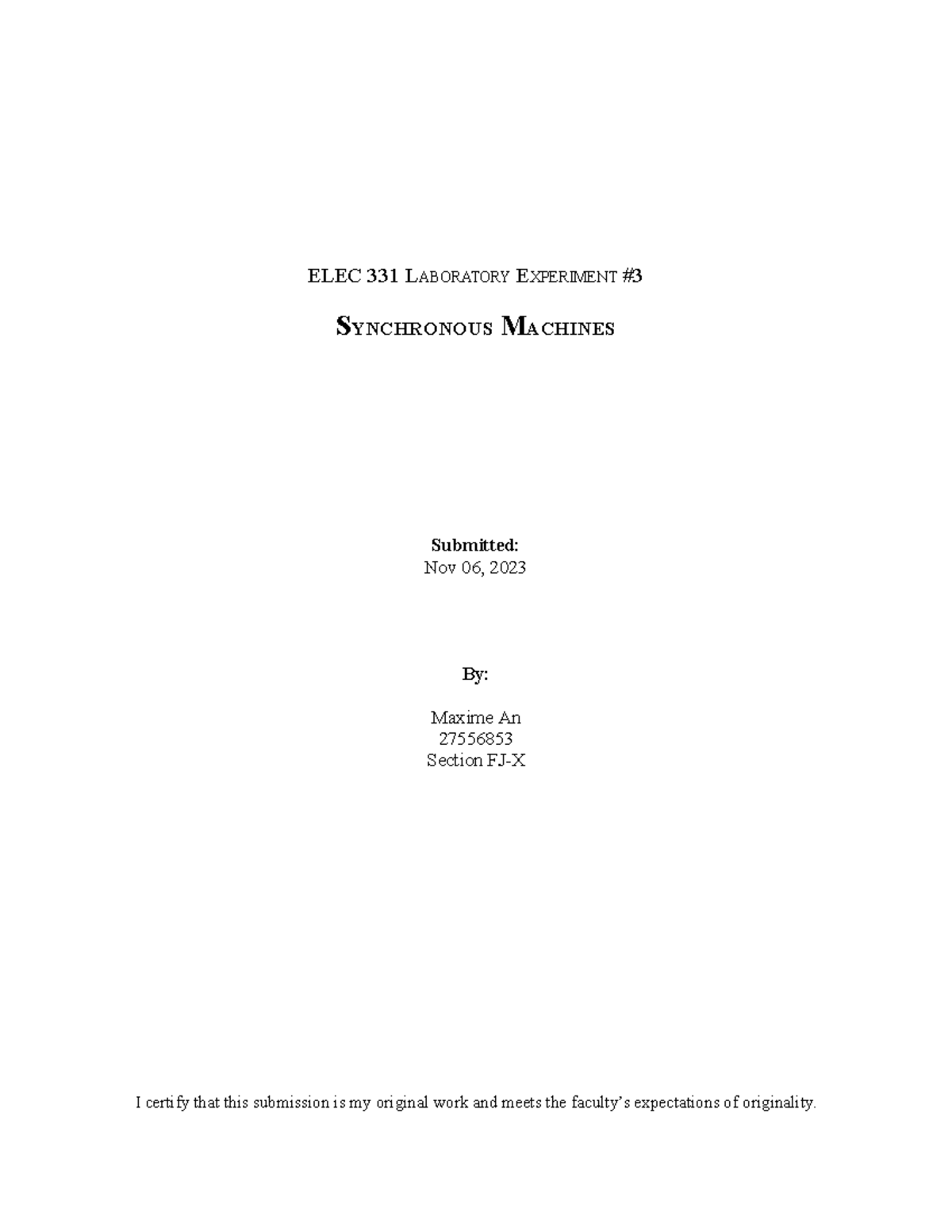 2023 ELEC 331 Laboratory Experiment 3 ELEC 331 LABORATORY EXPERIMENT