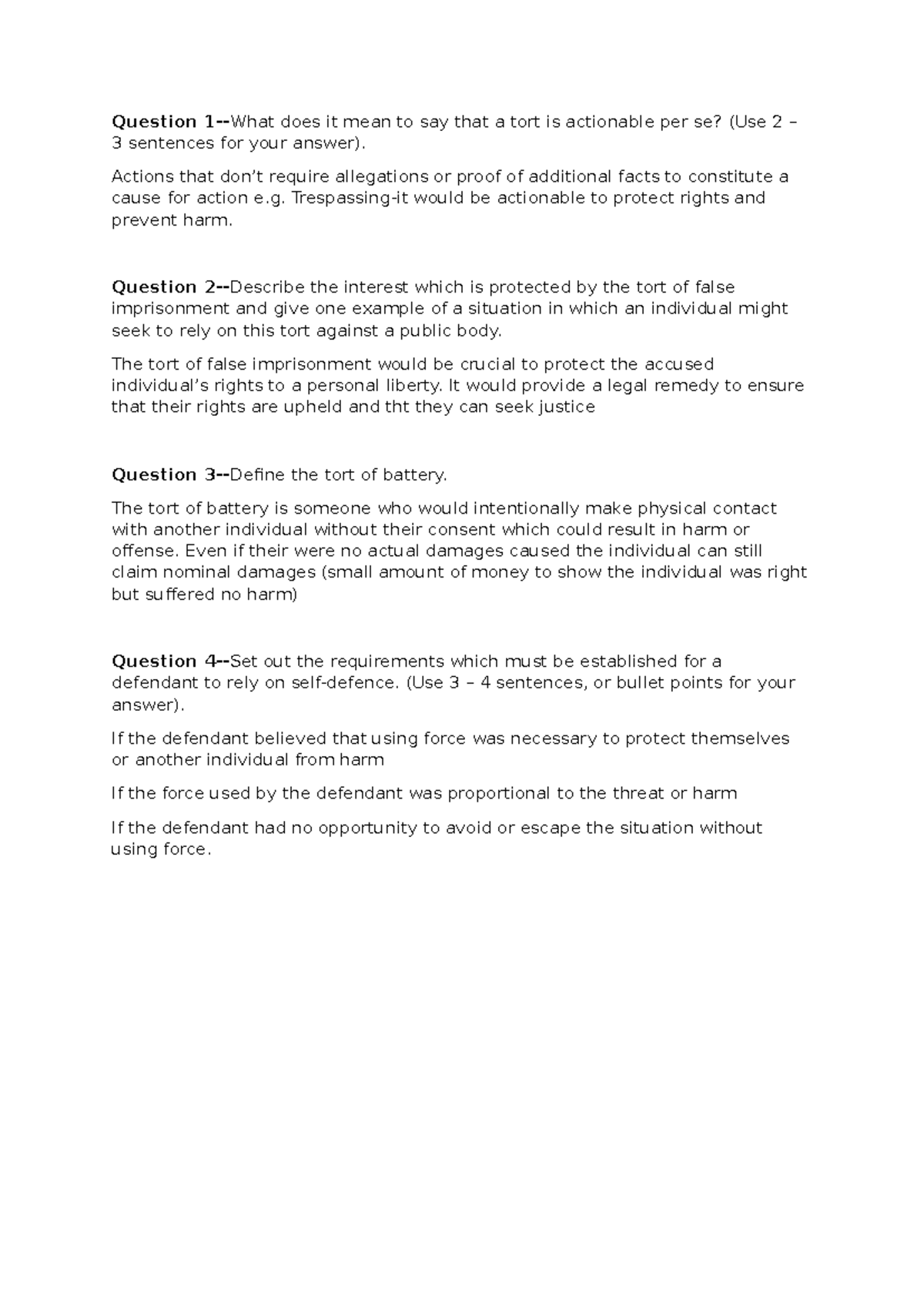 Tort Task 2 Class Activity With Questions Question 1 What Does It