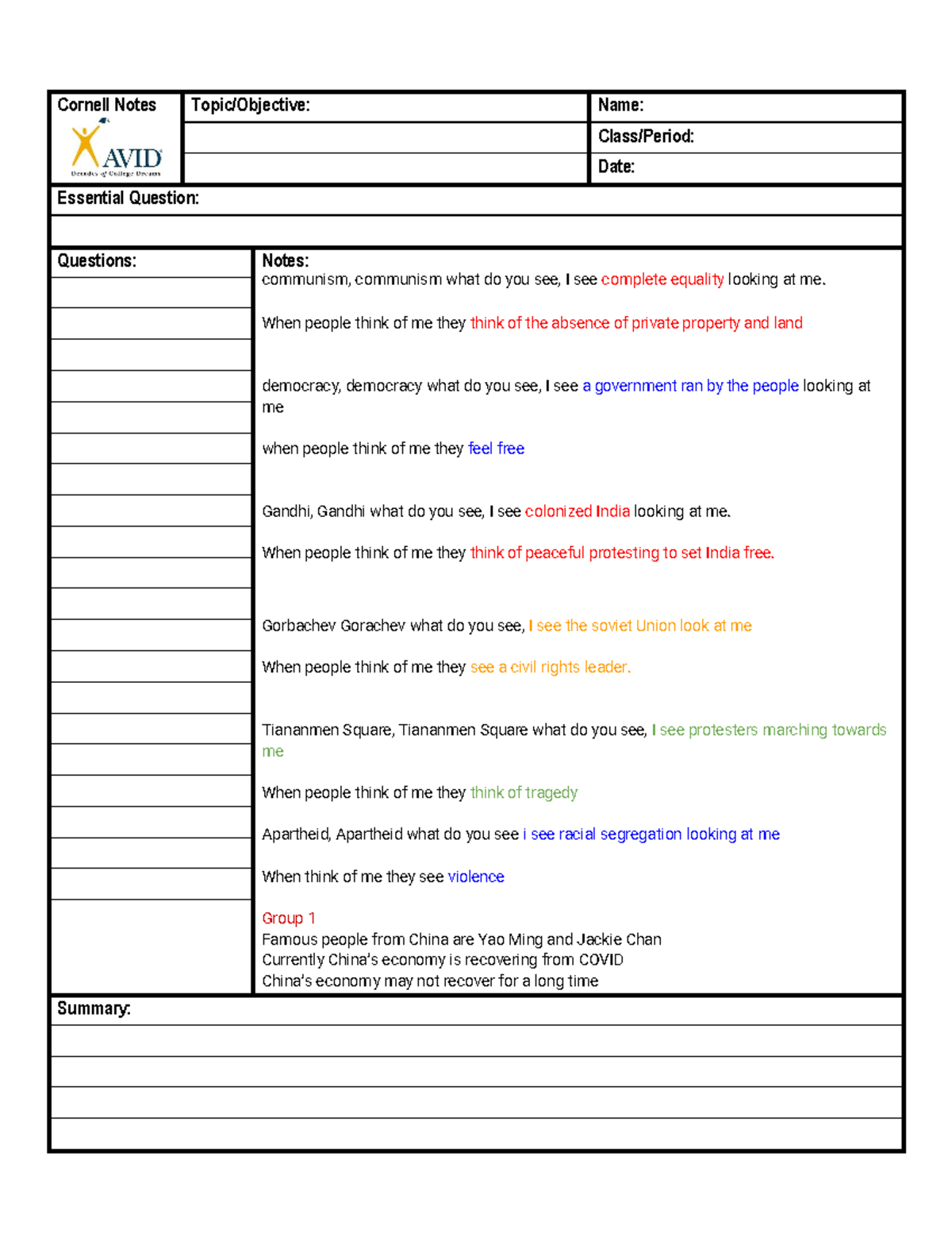 Copy of Cornell Master - Yeah - Cornell Notes Topic/Objective: Name ...