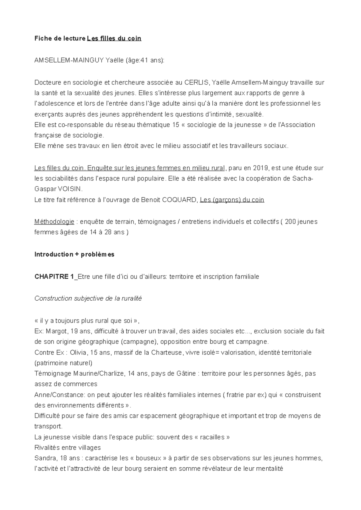 Fiche de lecture, Les filles du coin - Fiche de lecture Les filles du ...