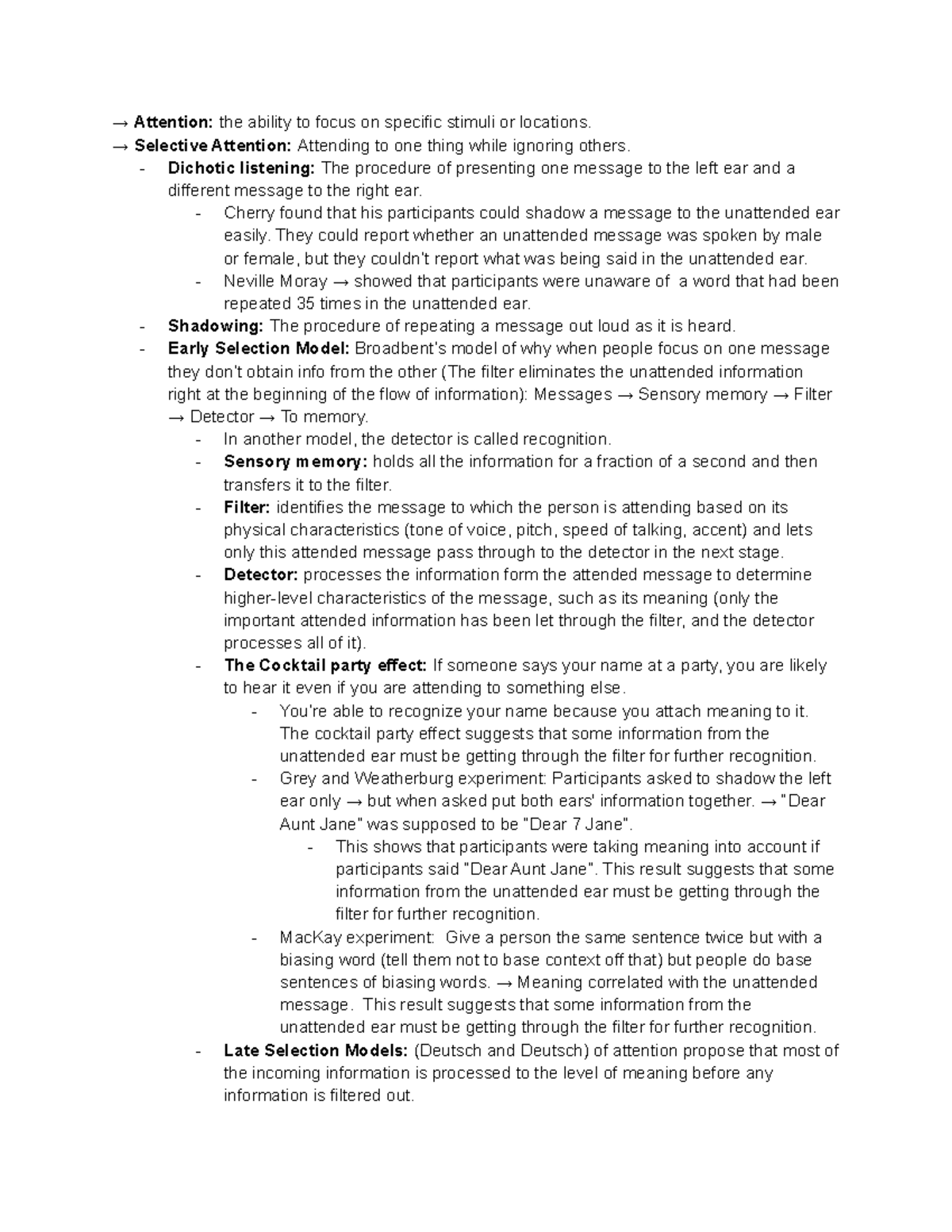 PSY 260 Module 4 Notes - → Attention: The Ability To Focus On Specific ...