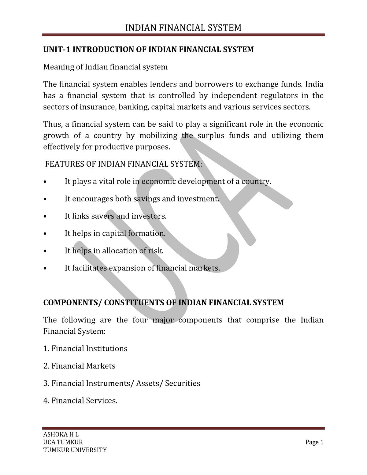 indian financial system assignment