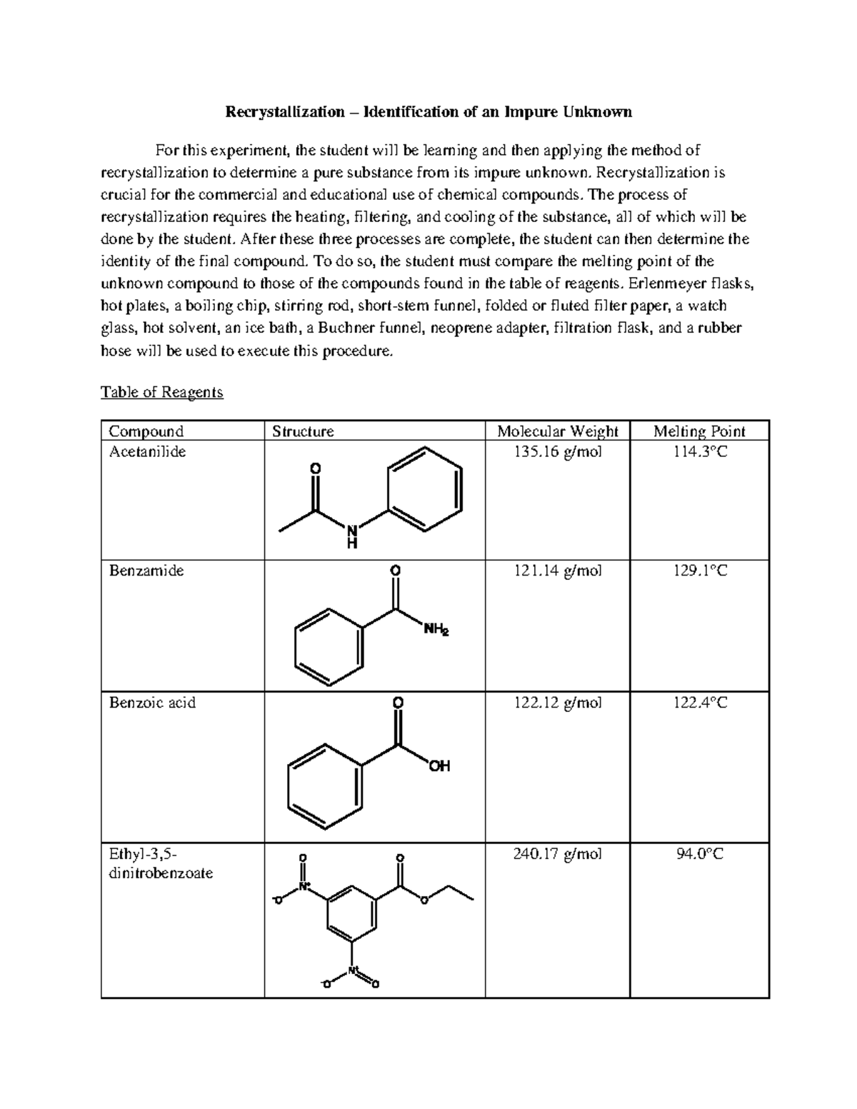 Recrystalization Lab - Lab - Recrystallization – Identification Of An ...