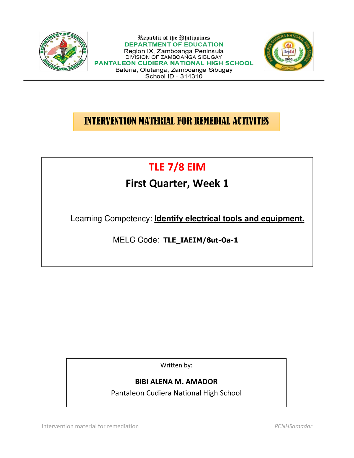 Intervention Material For Remediation 2023-2024 EIM - TLE 7/8 EIM First ...