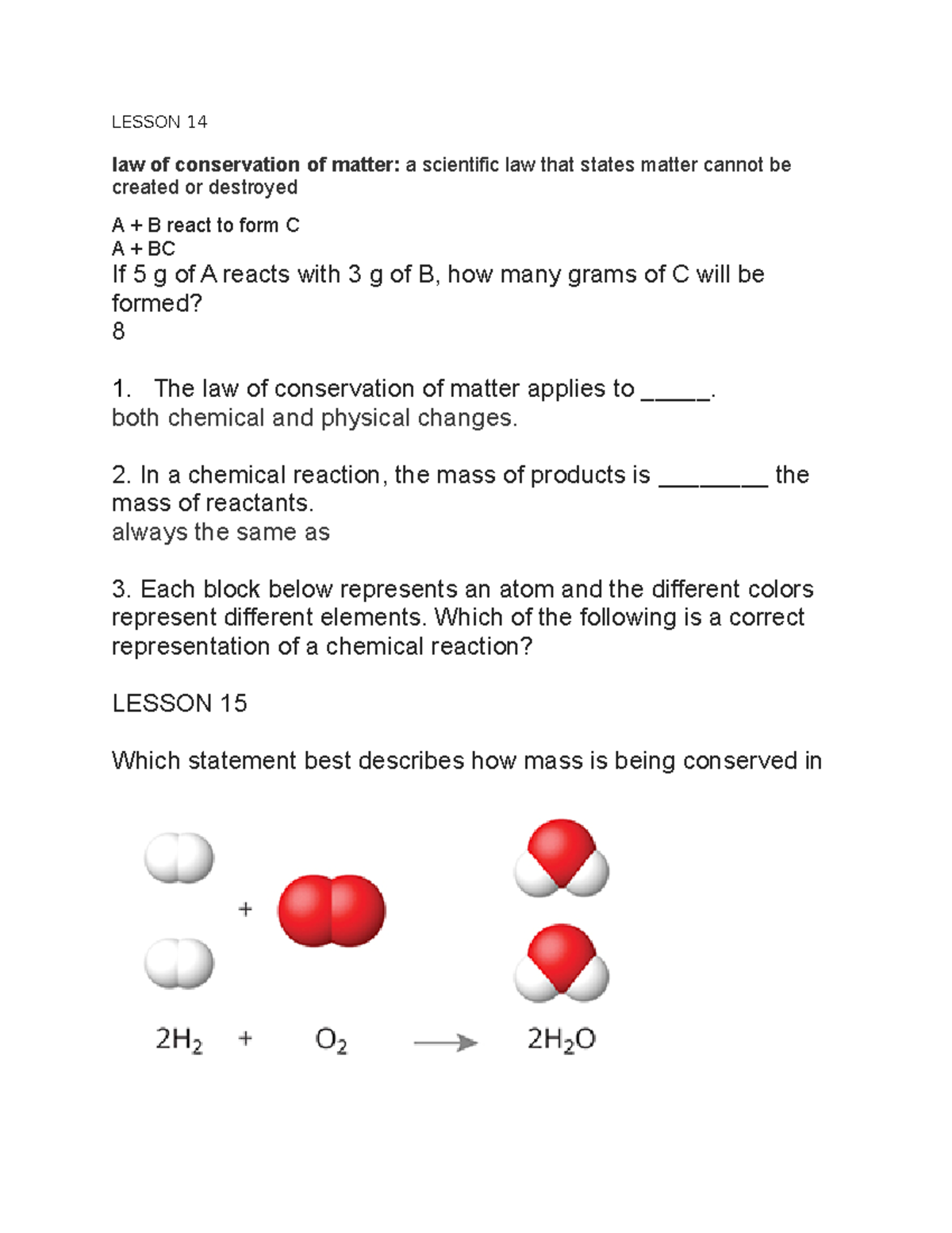 Chemistry Lessons 14 17 LESSON 14 Law Of Conservation Of Matter A