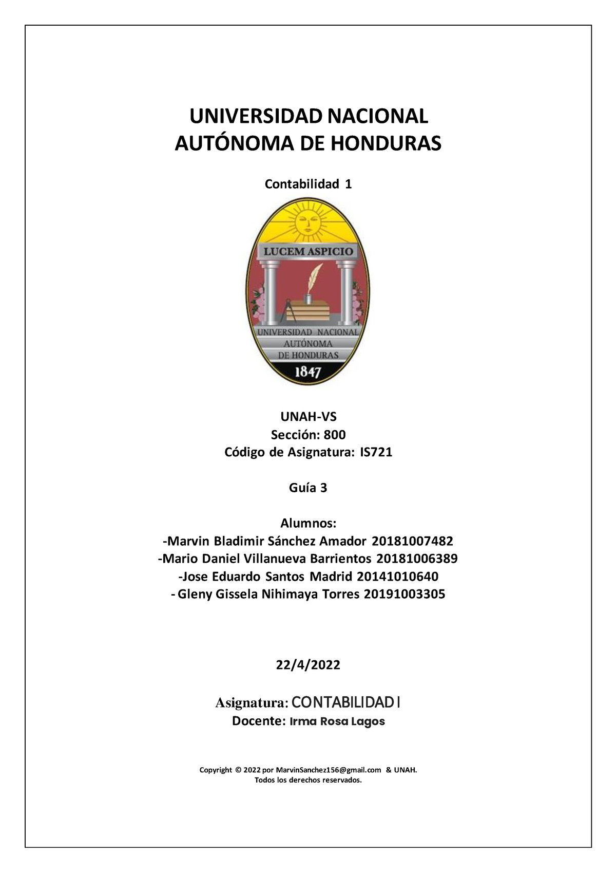 Contabilidad 1 Guia 3 Universidad Nacional Aut”noma De Honduras