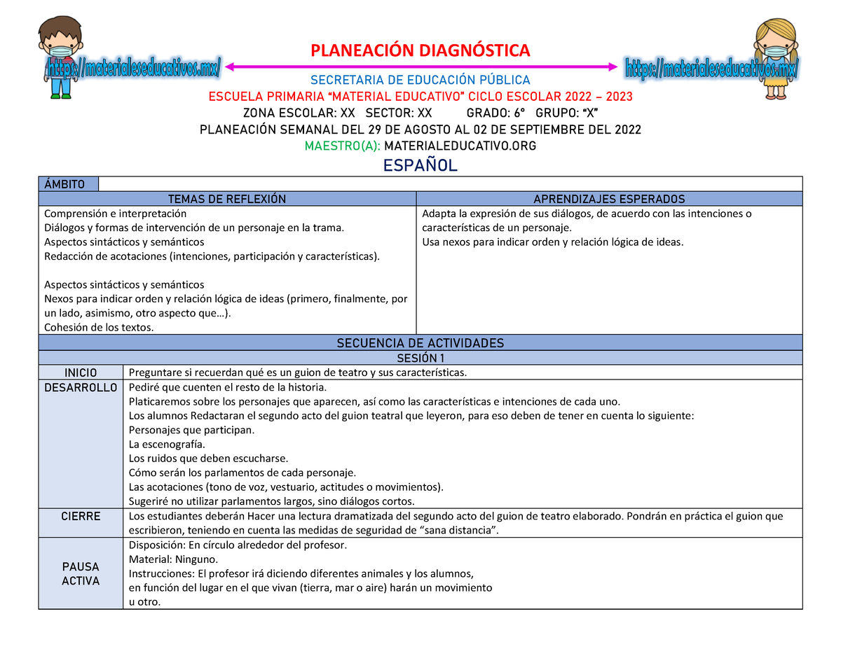 Planeacion 6to Grado Semana 01 - PLANEACI”N DIAGN”STICA SECRETARIA DE ...