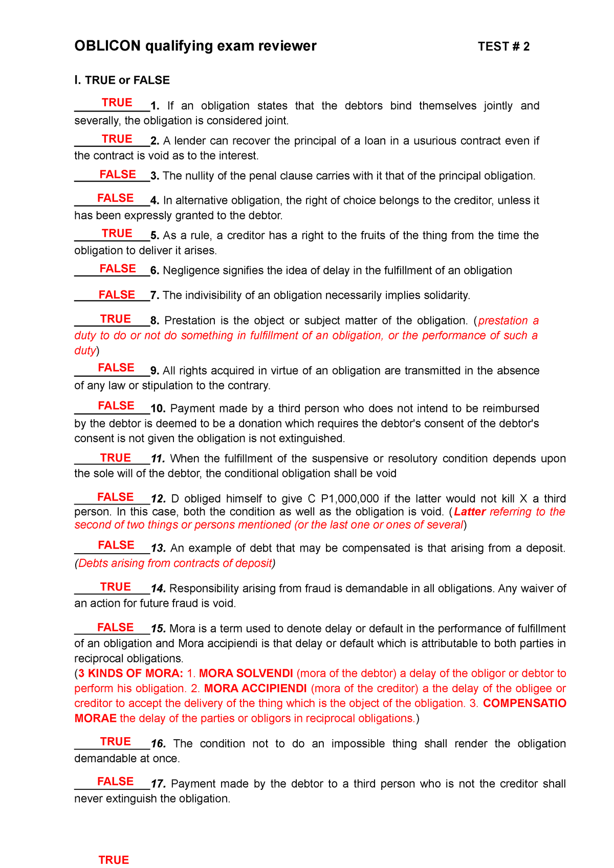 Oblicon Test # 2 - Practice Exam - OBLICON Qualifying Exam Reviewer ...