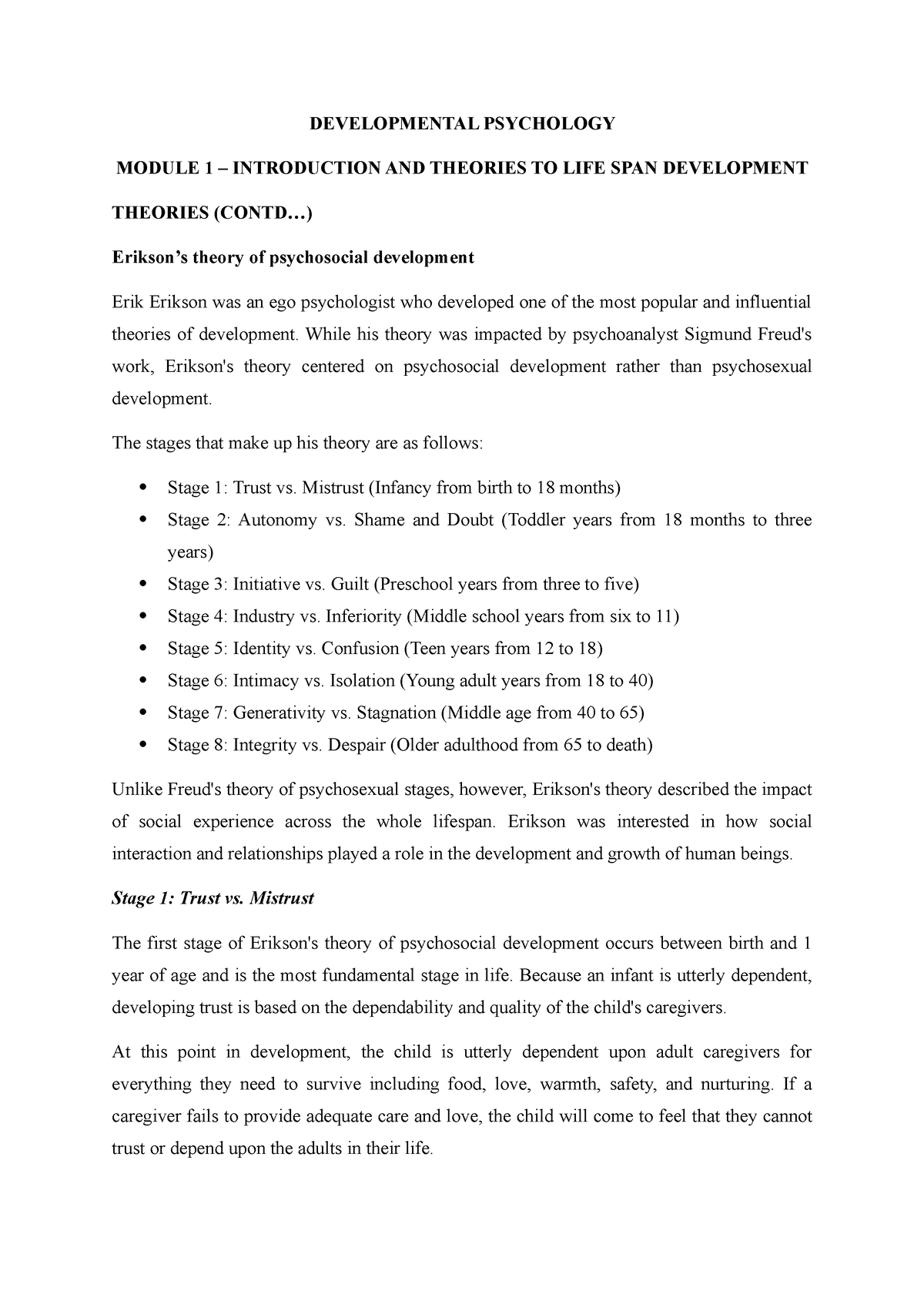 DP Module 1 - Developmental Psychology - Bsc Psychology - Studocu