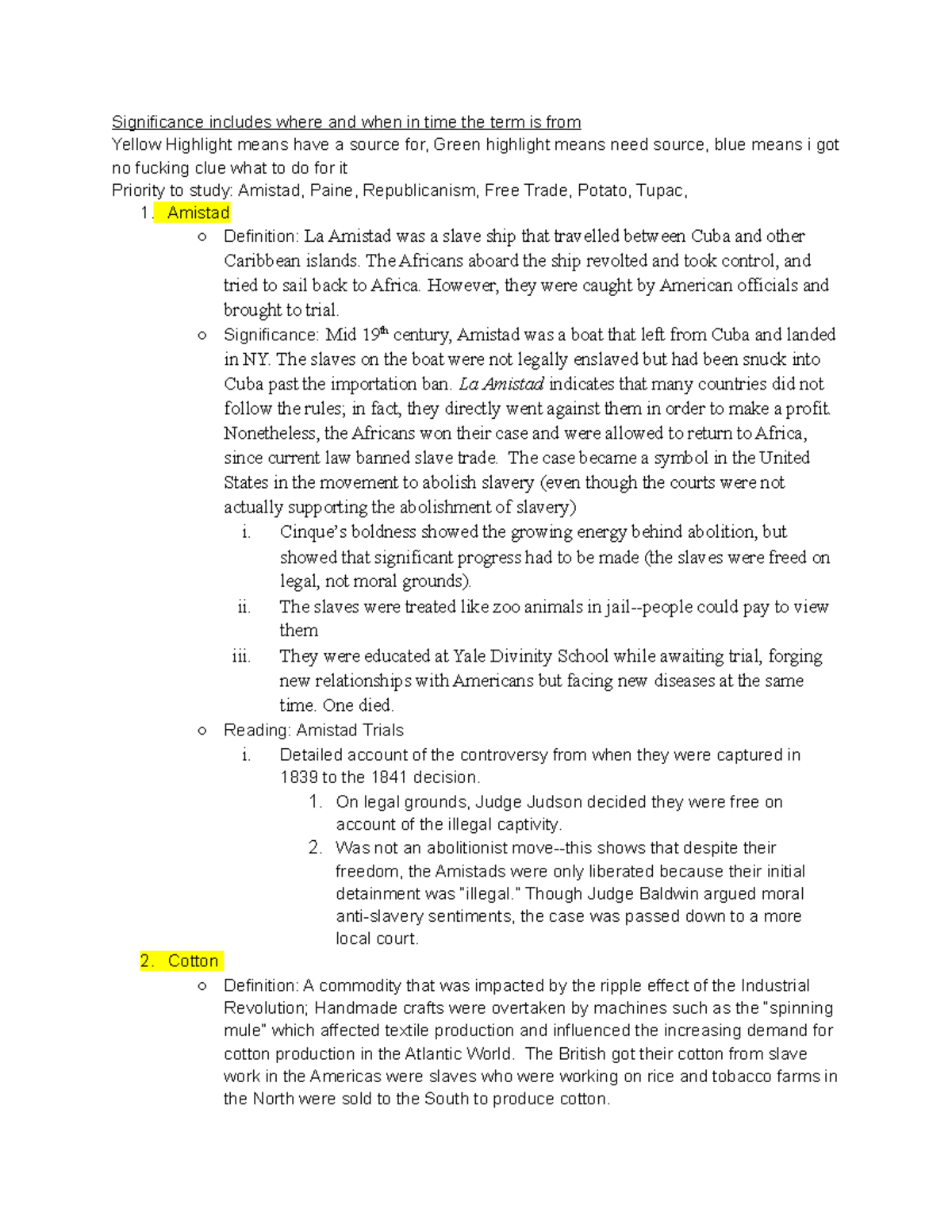 Final Study Guide Significance includes where and when in time the