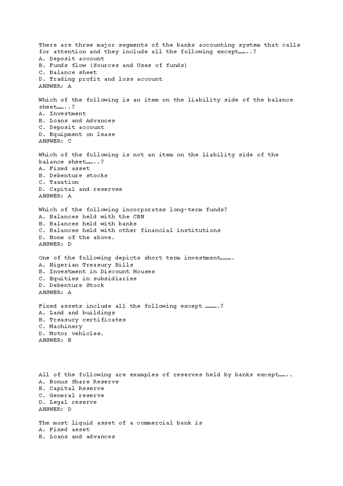 Money and Banking Quiz Word There are three major segments of the