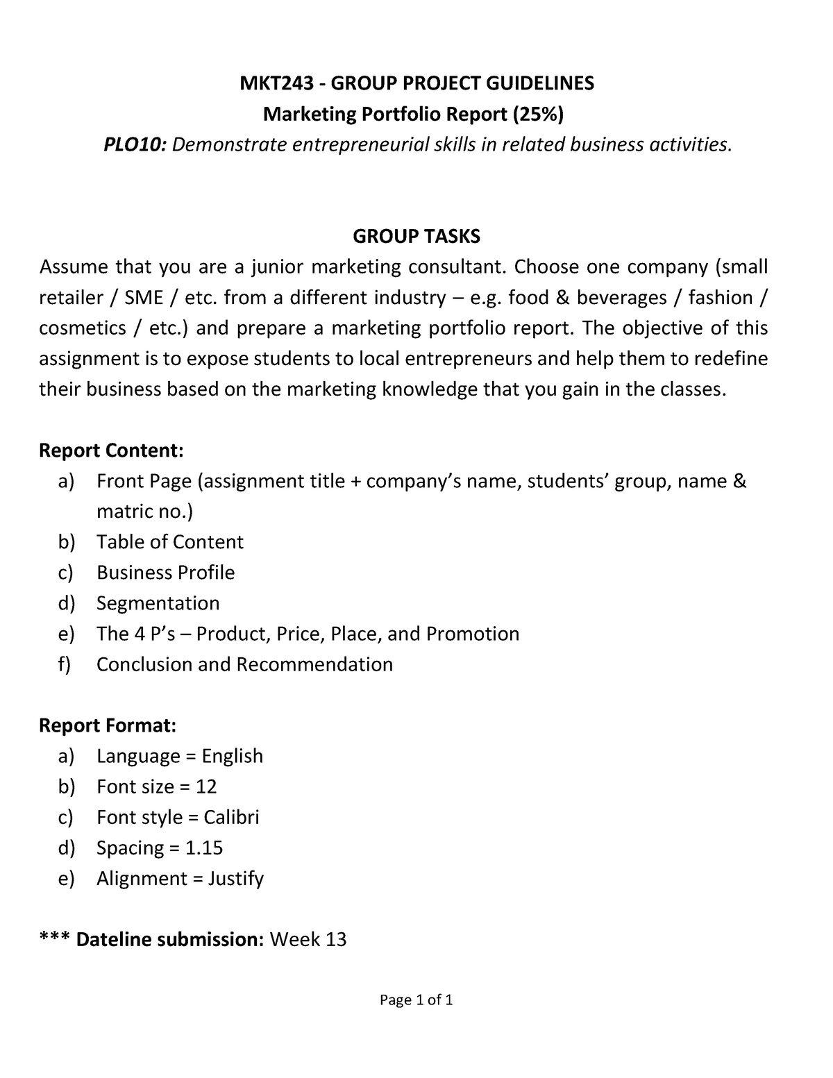 group assignment mkt243