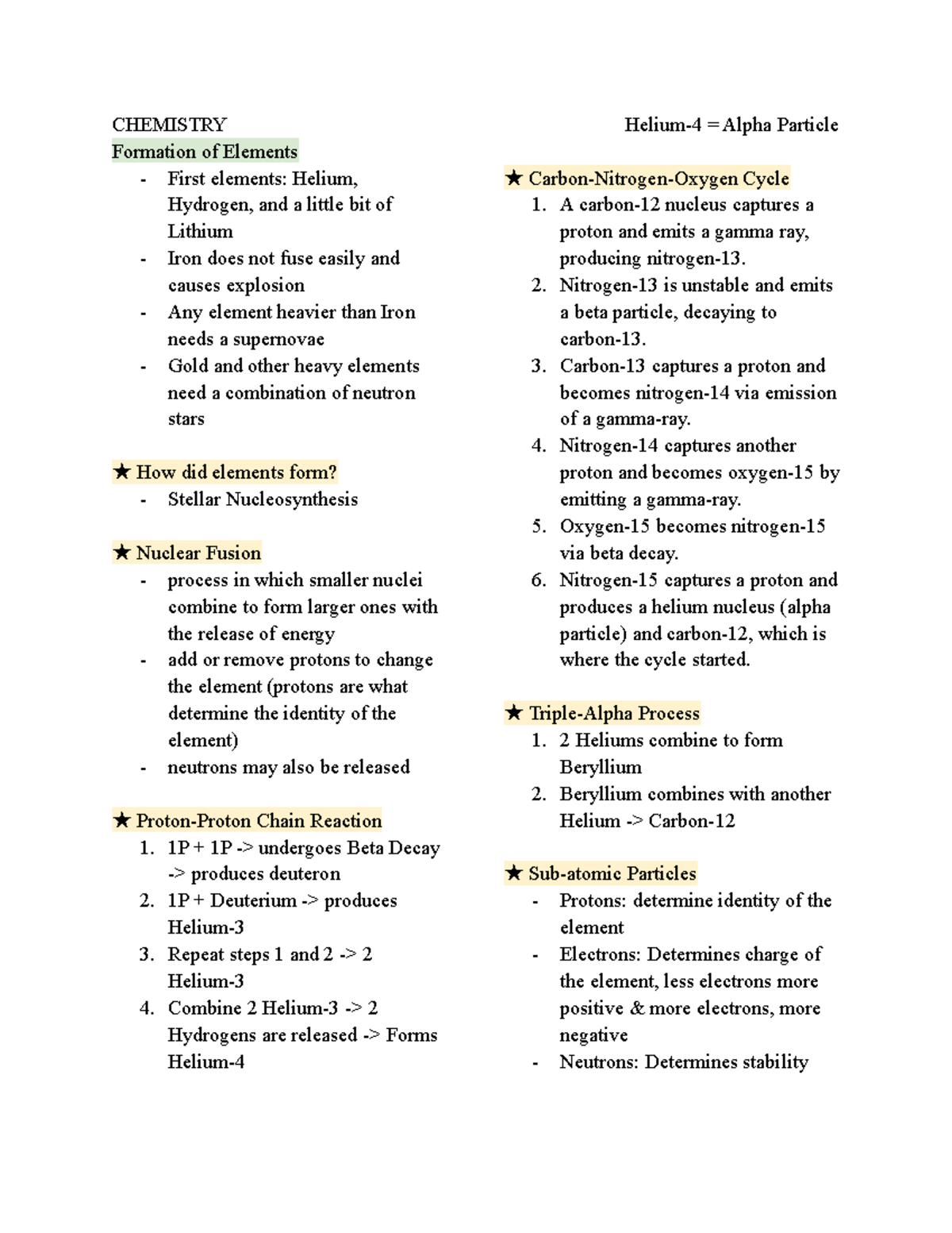 Chemistry Notes on Formation of Elements, Polarity of Molecules, and ...