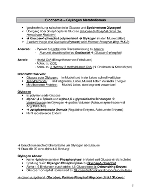 Biochemie 16 Glycogen Metabolismus Biochemie Glykogen Metabolismus Wechselwirkung Zwischen Freier Glucose Und Speicherform Glycogen Bergang Ber Phosphorylierte Studocu