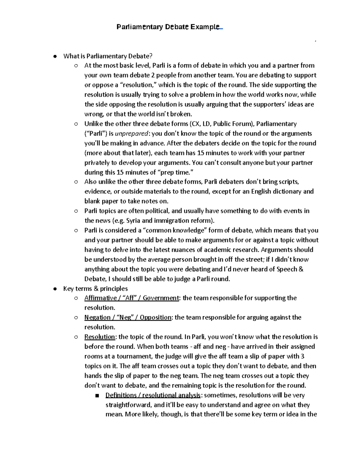 Parliamentary-debate-example - 1 What is Parliamentary Debate? At the ...