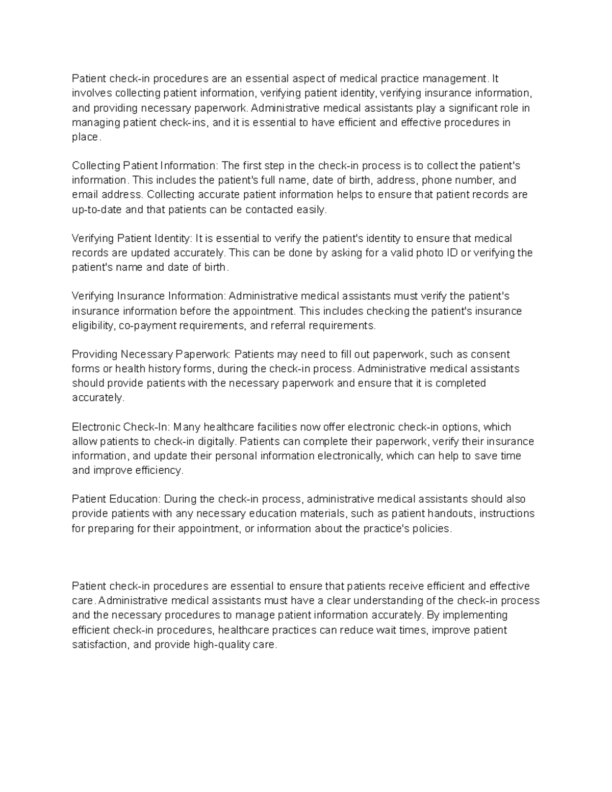 Patient Check-In Procedures Notes - Patient check-in procedures are an ...