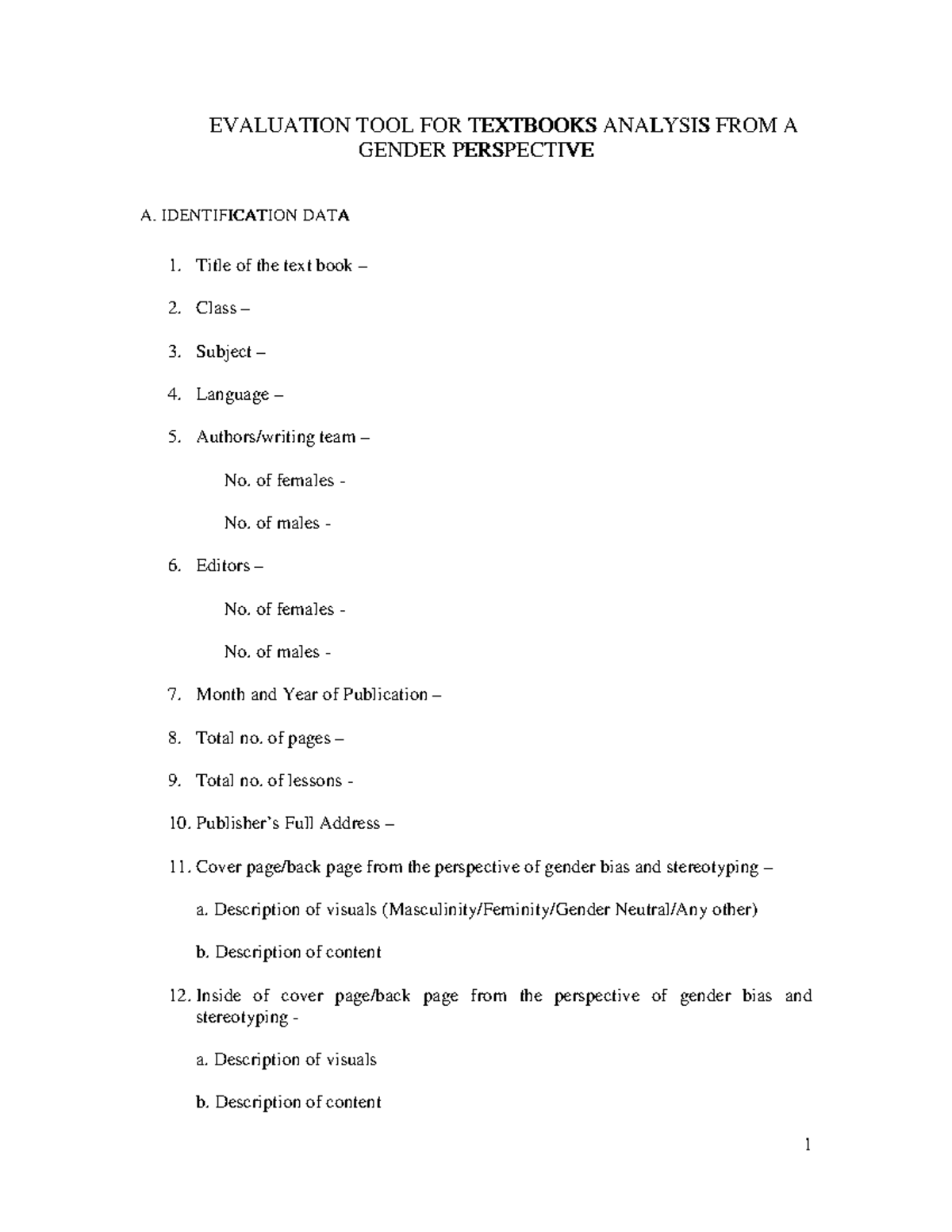 Evaluation tool - EVALUATION TOOL FOR TEXTBOOKS ANALYSIS FROM ...