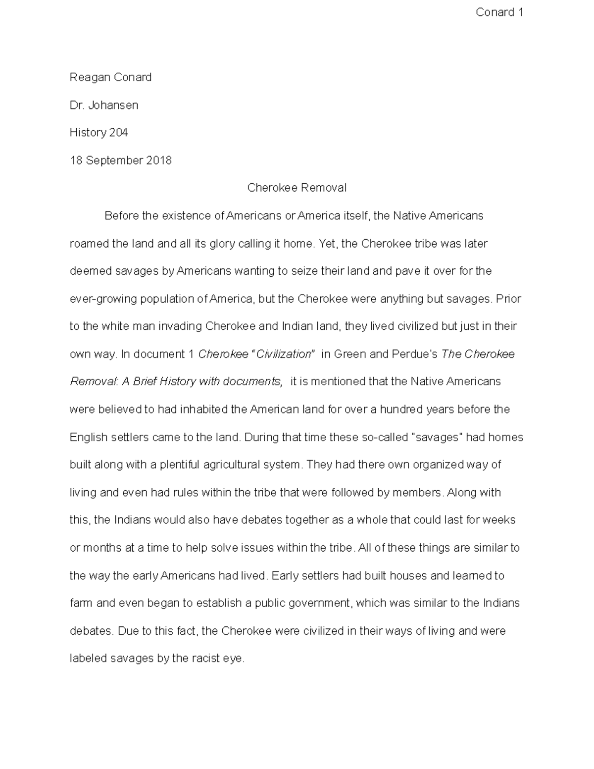 cherokee removal essay