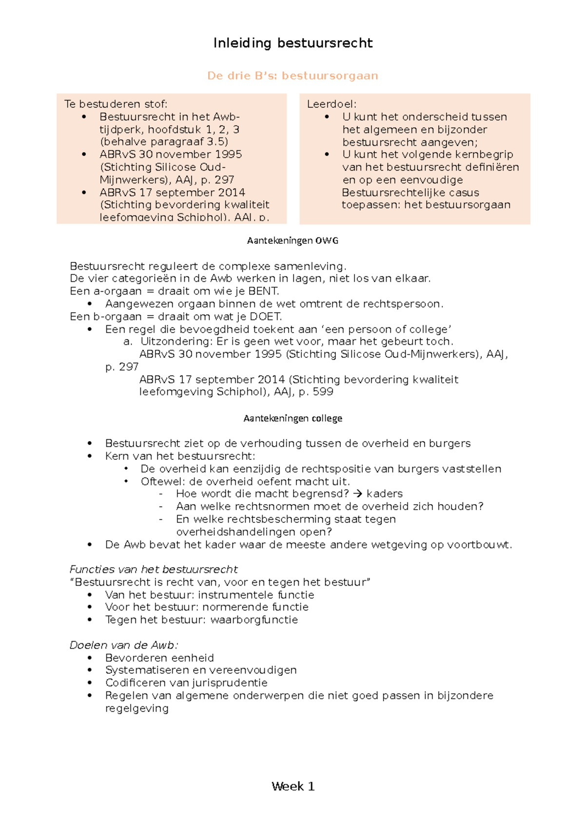 Week 1 - Week 1 - Inleiding Bestuursrecht - Studeersnel