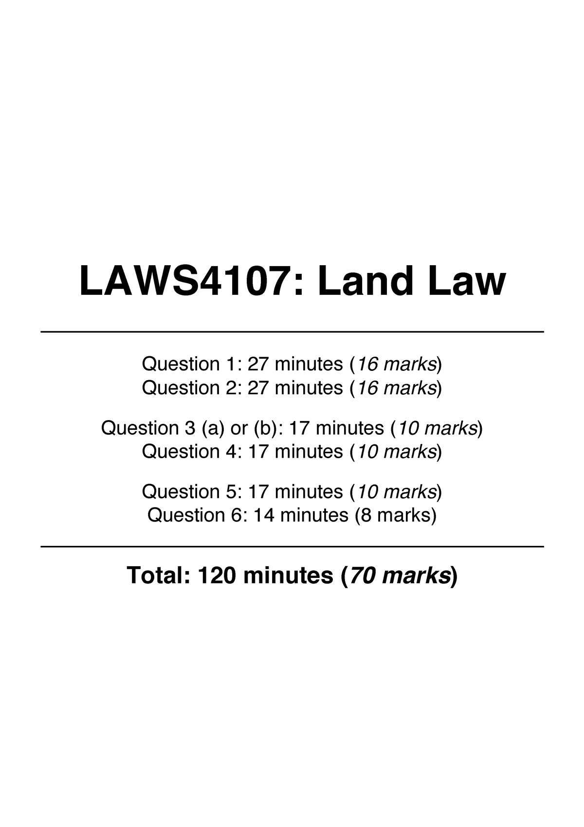 Land Law Exam Notes LAWS4107 Land Law Question 1 27 minutes (16