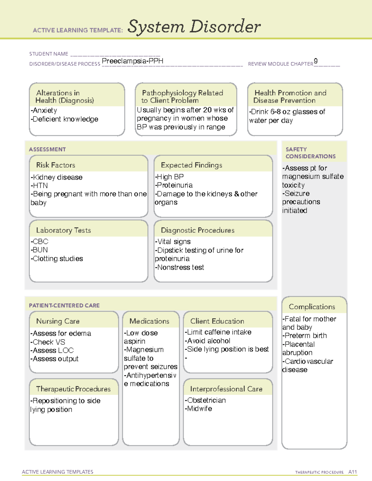 Preeeee ati preeclampsia ACTIVE LEARNING TEMPLATES TherapeuTic