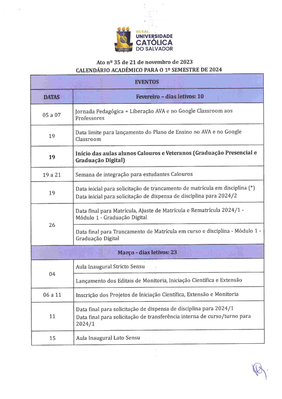 Calendario académico u católica 2024 6