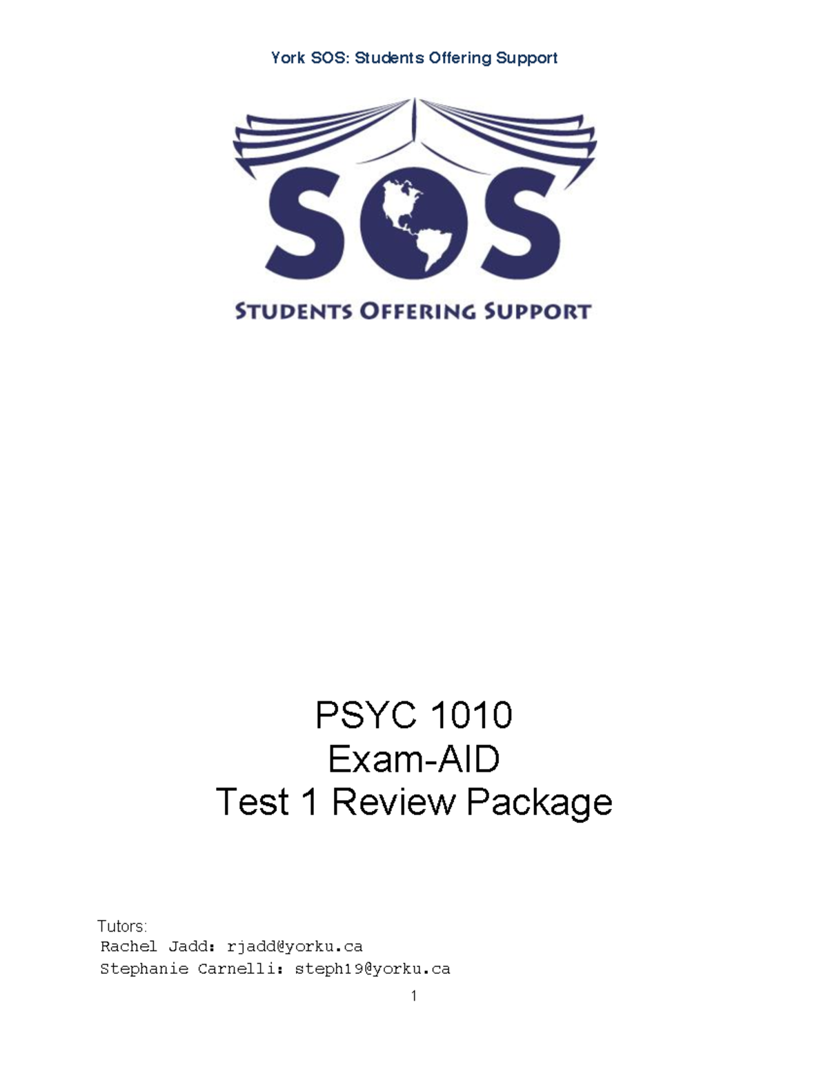 PSYC1010-Package 1 - Summary General Psychology - York SOS: Students ...