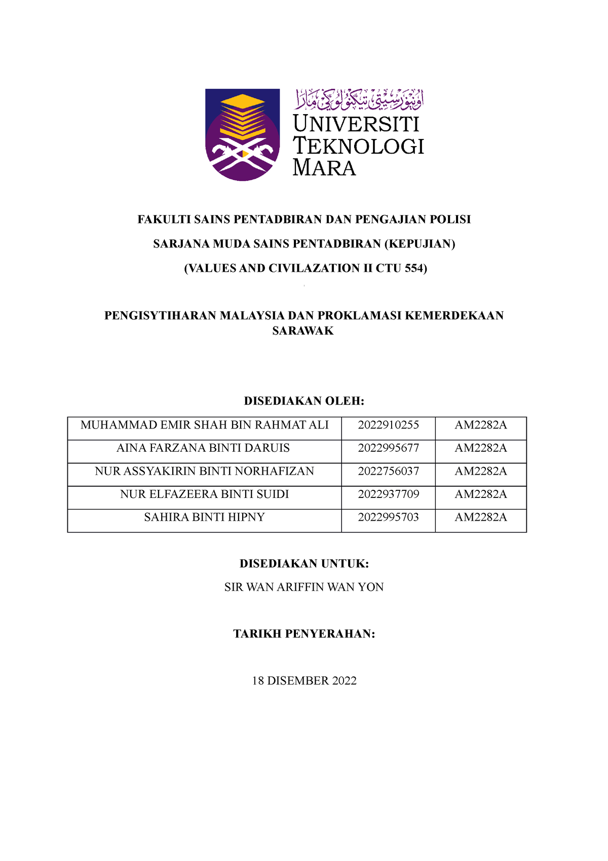 contoh assignment ctu554 uitm