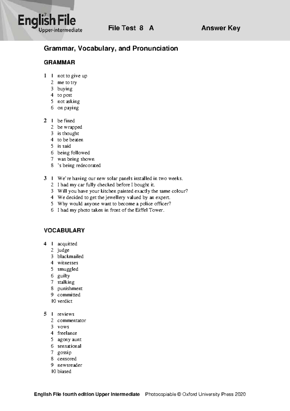 EF4e uppint filetest 8a answerkey - 7 File Test 8 A Answer Key English ...