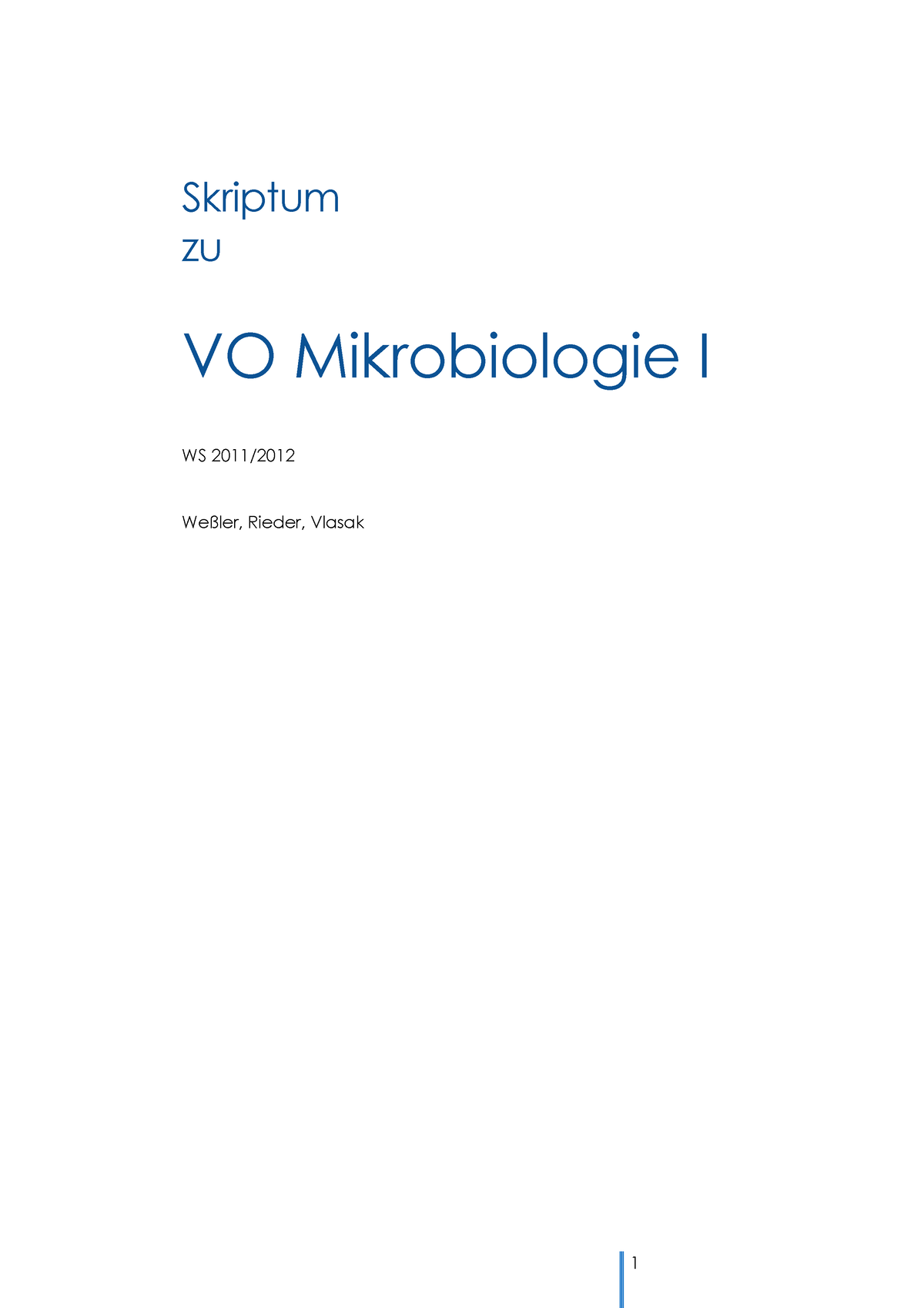 Skriptum Vo Mikrobiologie Skriptum Zu Vo Mikrobiologie I Ws 2011 Weßler Rieder Vlasak