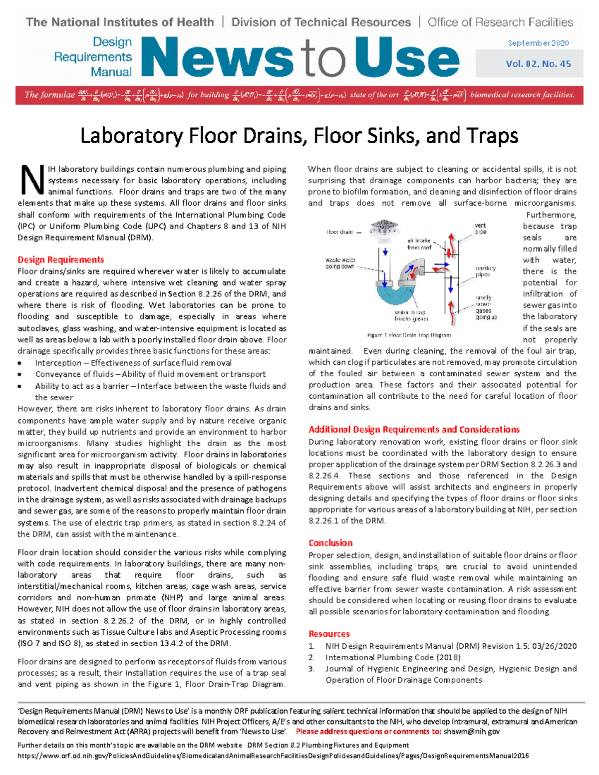 Laboratory Floor Drains, Floor Sinks, and Traps September 2020 News