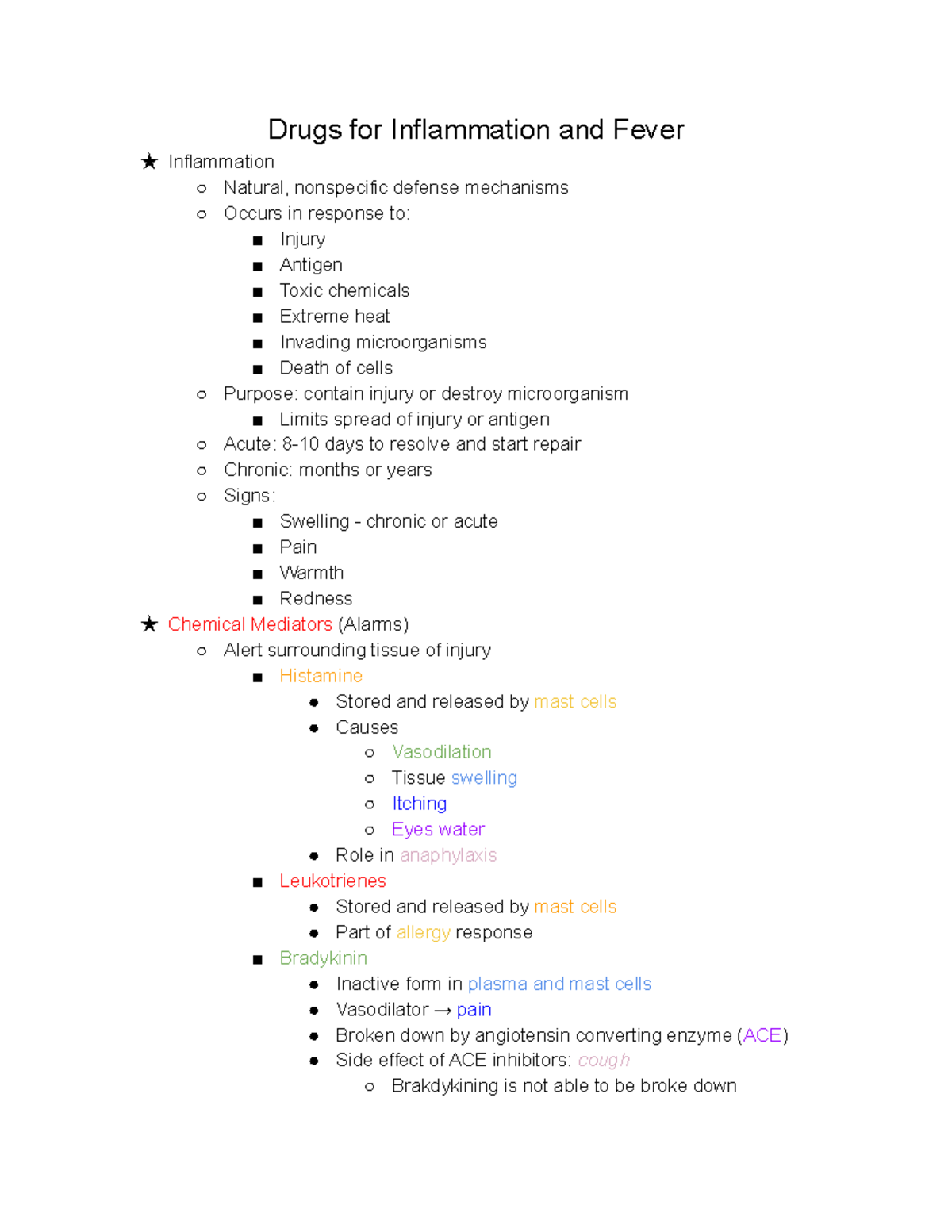Chapter 33 - Lecture Notes - Drugs for Inflammation and Fever ...