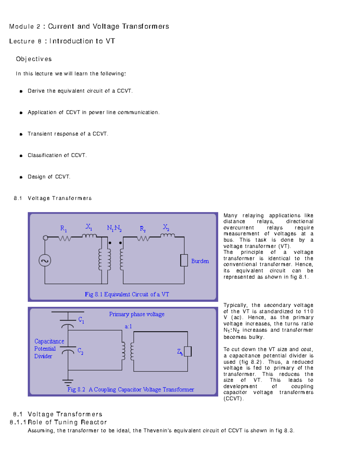 Lecture-8 - note - Module 2 : Current and Voltage Transformers Lecture ...