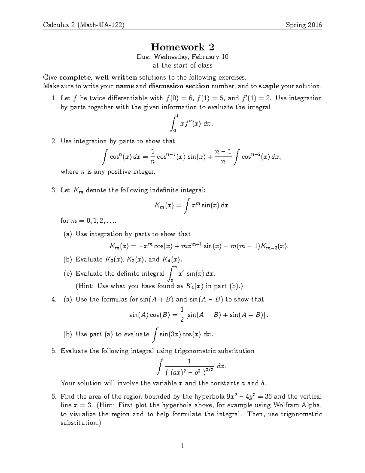 calculus 2 homework problems