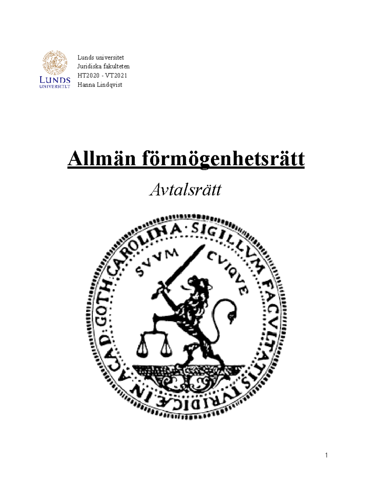 T2- Allmän Avtalsrätt Sammanfattning - Lunds Universitet Juridiska ...