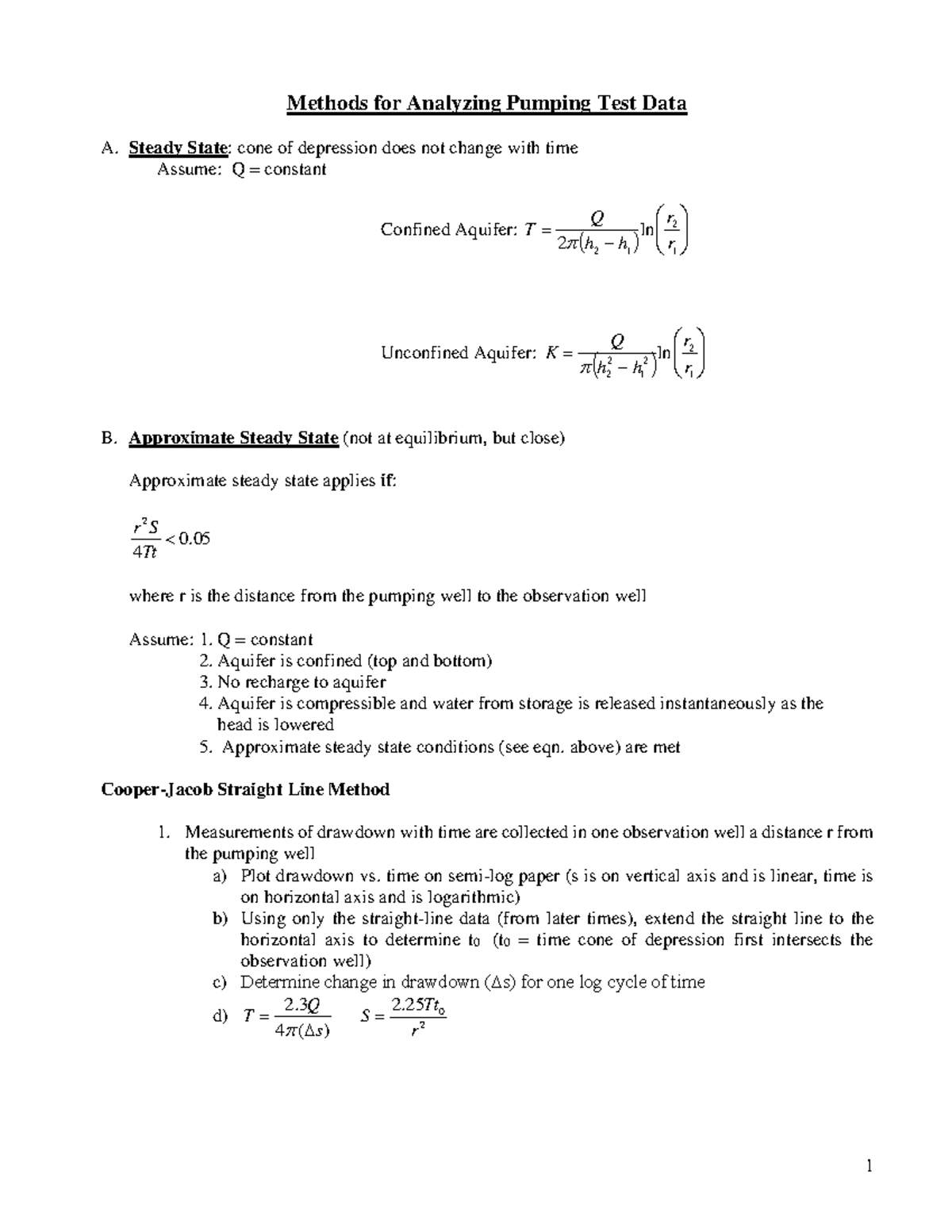 Pumping test procedures simplified 2022 Methods for Analyzing Pumping