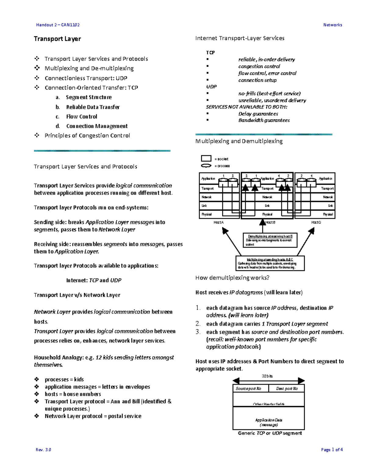 Handout 2 - okay - Transport Layer Transport Layer Services and ...