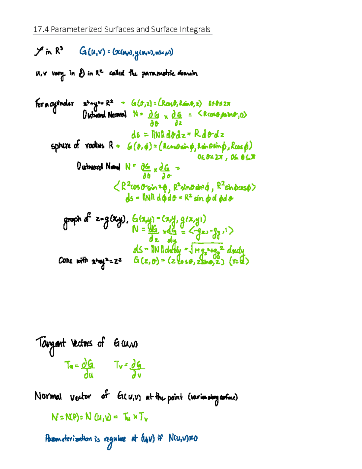 17.4 Summary - MATH 1920 - 17 Parameterized Surfaces and Surface ...